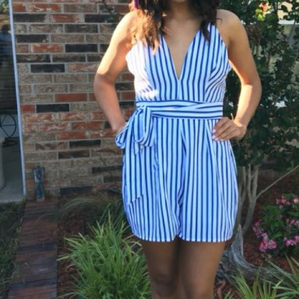 Blue & White Striped Romper